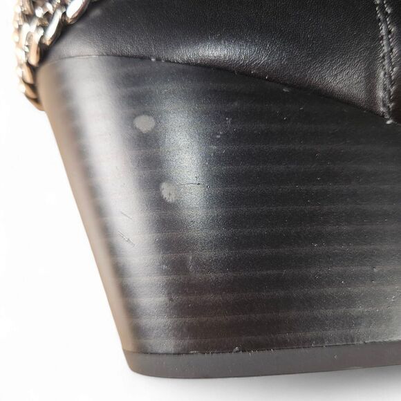 Size 10 Black Ankle Booties Silver Chains Side Zip Snakeskin Detail Pointed SODA - Picture 12 of 14